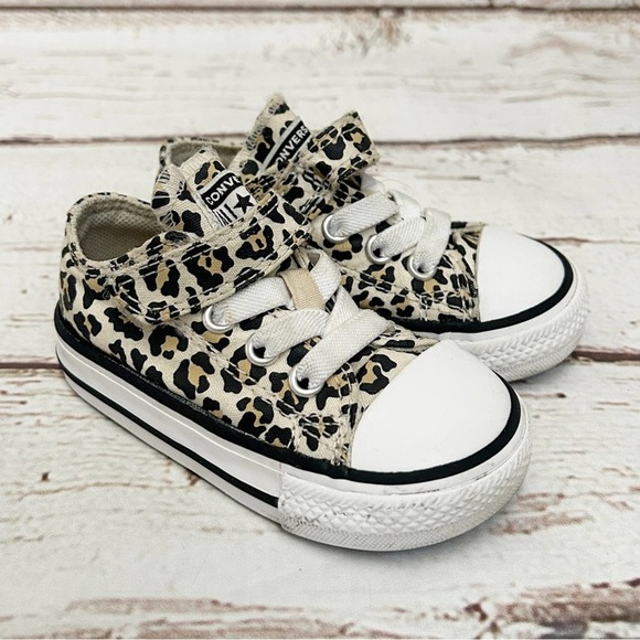 CONVERSE Cheetah Leopard Print Velcro Low Top Shoes Size 4 - Picture 2 of 7